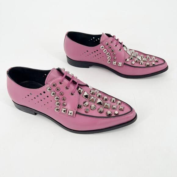 Prada Pink Studded Leather Oxford Lace Up Shoes with Silver Hardware IT 36 - Picture 2 of 13
